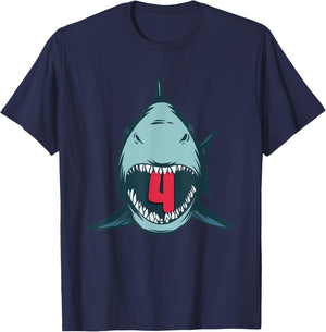 Megalodon Shark 4th Birthday 4 Years Megalodon Birthday T-Shirt - T-Shirt | Navy