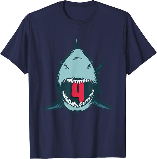 Megalodon Shark 4th Birthday 4 Years Megalodon Birthday T-Shirt - T-Shirt | Navy