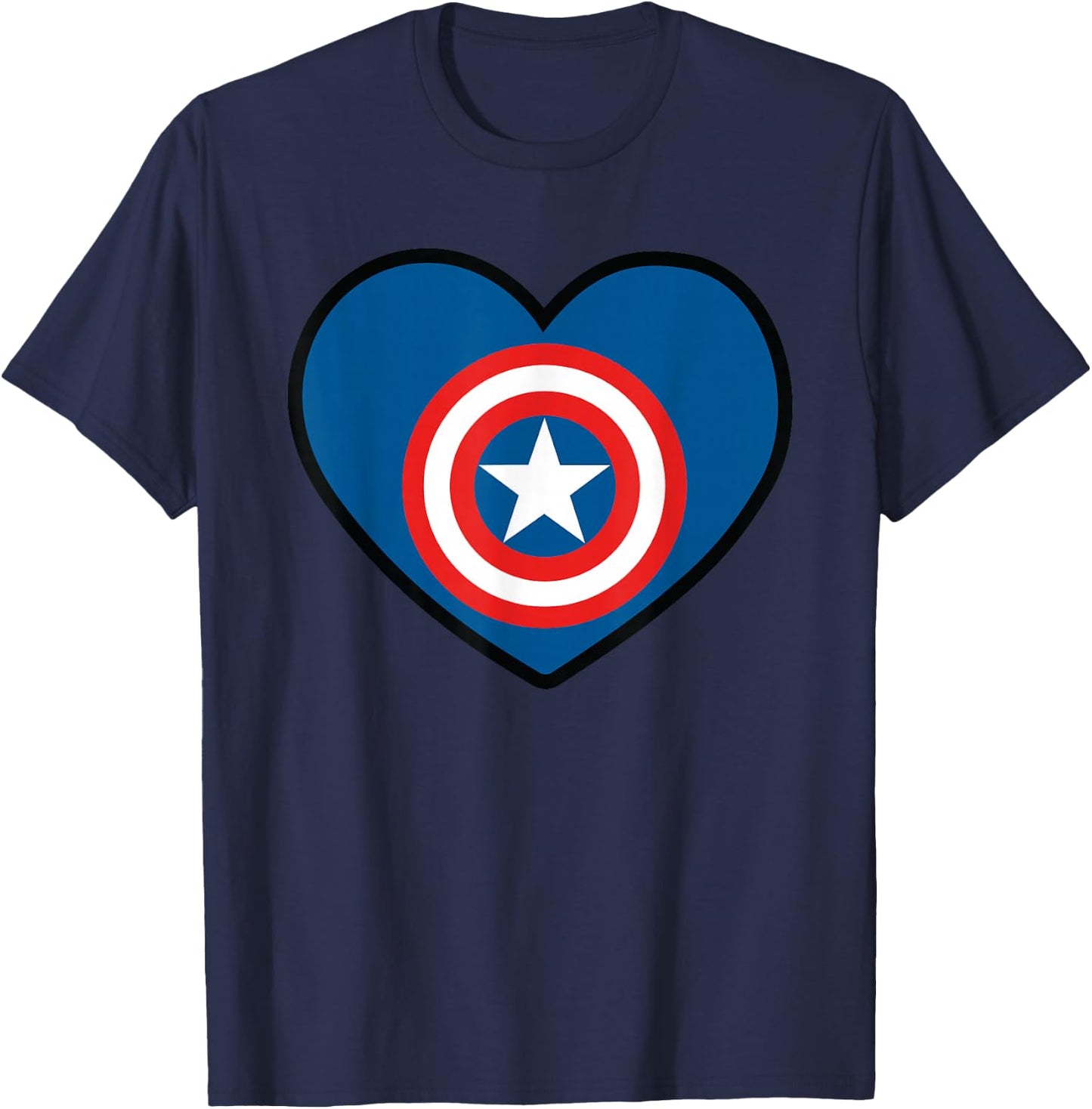 Marvel Captain America Avengers Heart Love Valentine’s Day T-Shirt - T-Shirt | Navy