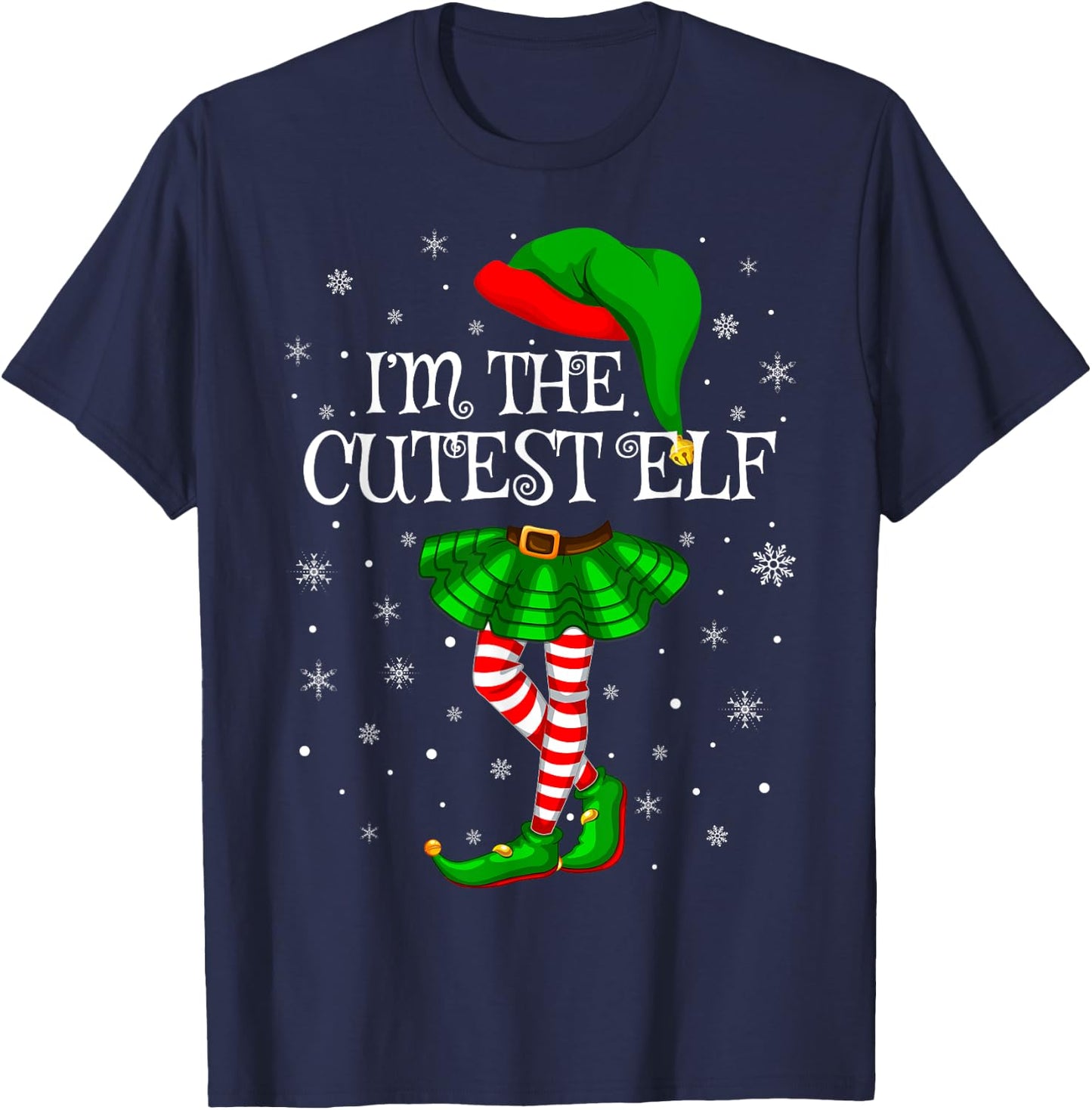 Family Matching Women Girls I'm The Cutest Elf Christmas T-Shirt - T-Shirt | Navy