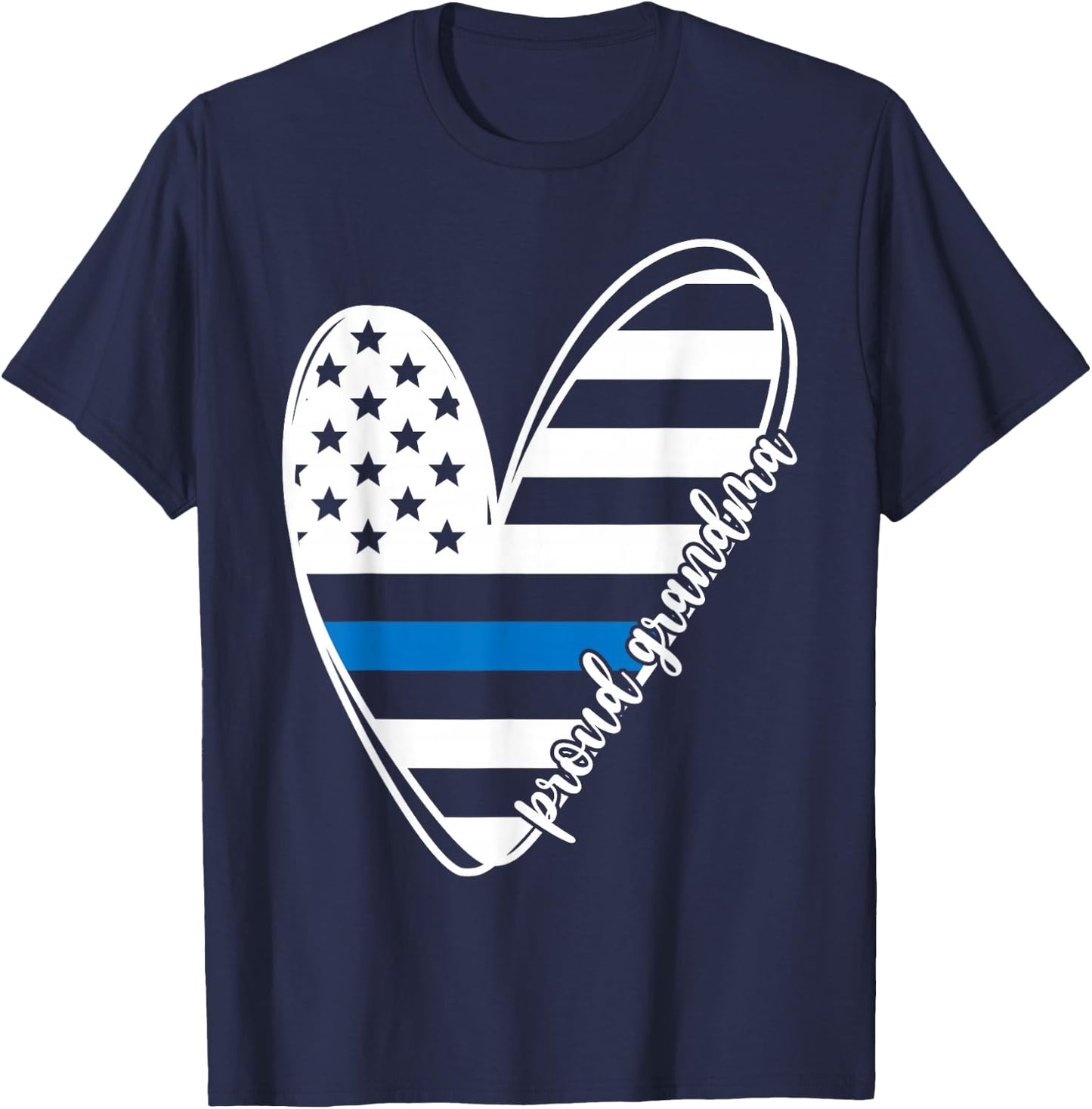 Proud Grandma Heart Police Grandma Of A Police Officer T-Shirt - T-Shirt | Navy