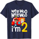 Kids Boys Birthday Wee Woo Wee Woo I'm 2 Red Fire Truck T-Shirt - T-Shirt | Navy