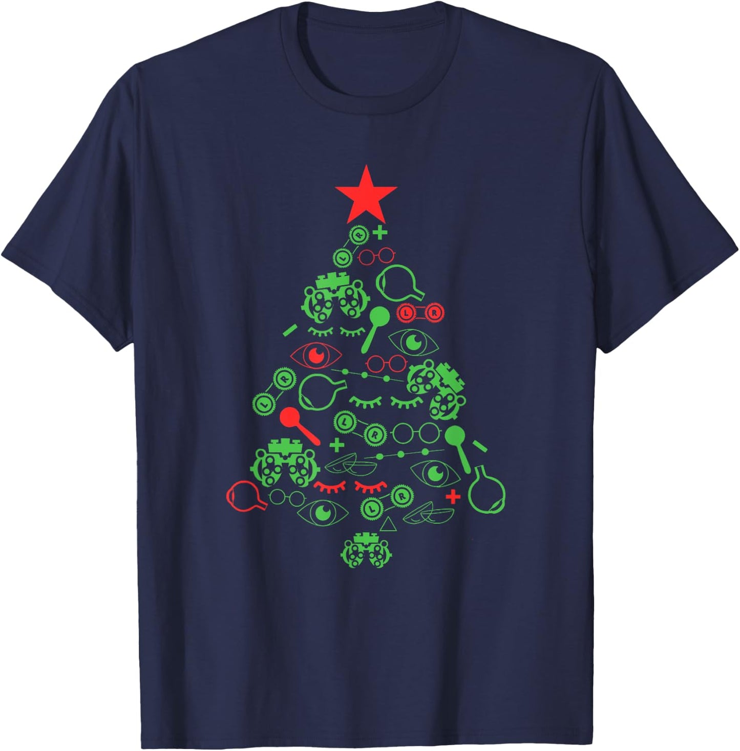 Optometry Symbols Christmas Tree Ophthalmologist Ophthalmic T-Shirt - T-Shirt | Navy