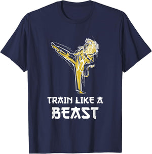 Train Like A Beast Taekwondo Lion Roundhouse Kick T-Shirt - T-Shirt | Navy