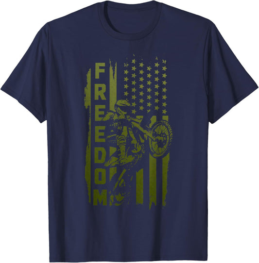 Dirt Bike Freedom American Flag MX Patriotic Motocross Kids Men T-Shirt - T-Shirt | Navy