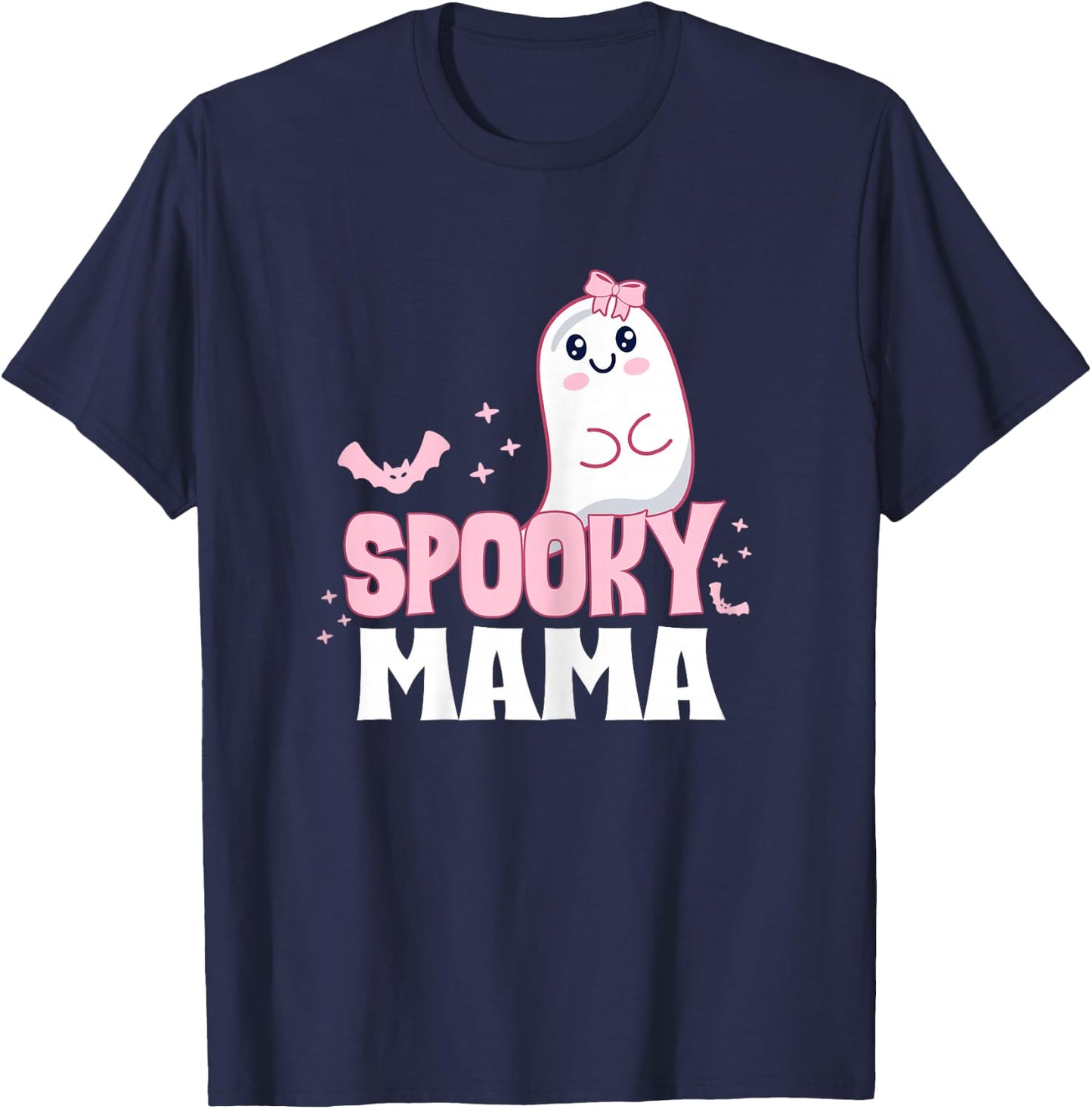 Spooky Mama Family Cute Pink White Ghost Boo Halloween T-Shirt - T-Shirt | Navy