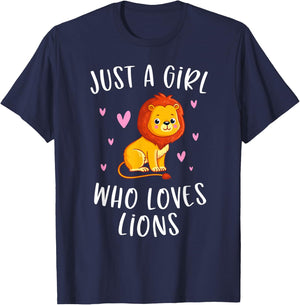 Just A Girl Who Loves Lions Cute Lion Lover T-Shirt - T-Shirt | Navy