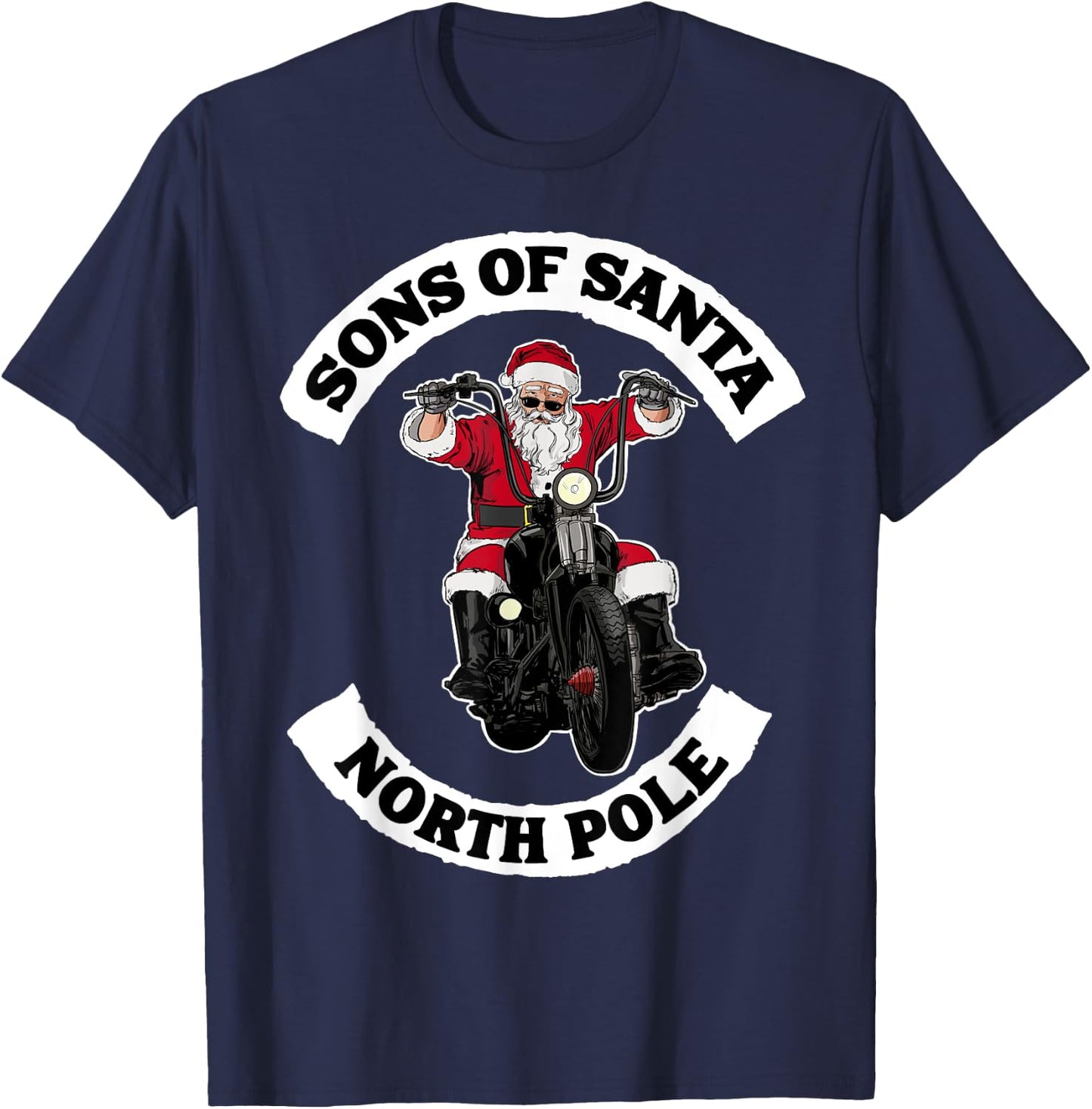 Sons of Santa Biker Santa Funny Santa on Motorcycle T-Shirt - T-Shirt | Navy