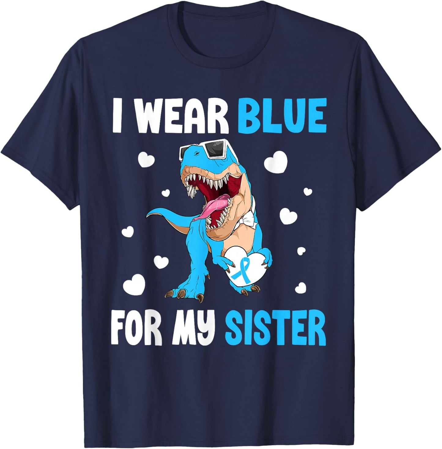 I Wear Bleu For My Sister Dinosaur Diabetes Awareness T-Shirt - T-Shirt | Navy
