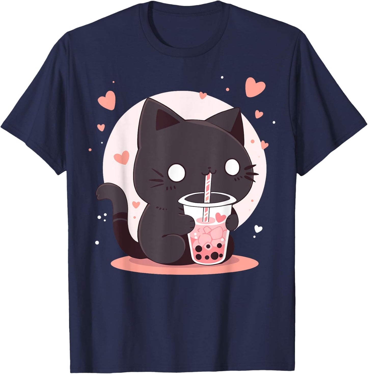 Kawaii Black Cat Boba Cute Japan Anime Bubble Tea Neko Teen Women T-Shirt - T-Shirt | Navy