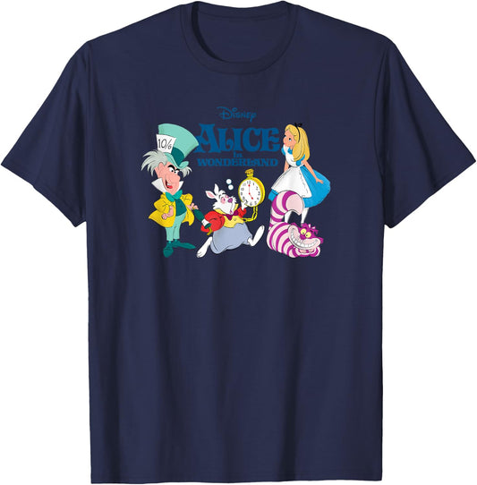 Disney Alice in Wonderland Group Shot & Logo T-Shirt - T-Shirt | Navy