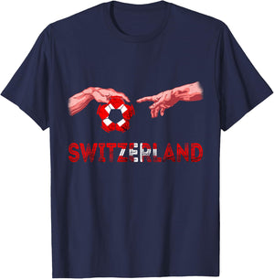 Switzerland Flag Reaching Hands Swiss Football Team T-Shirt - T-Shirt | Navy