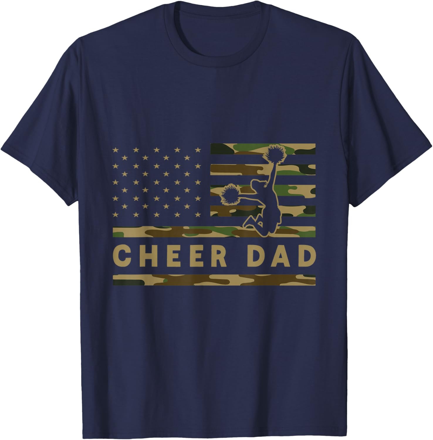 Cheer Dad Camo American Flag Cheerleader Supporter T-Shirt - T-Shirt | Navy