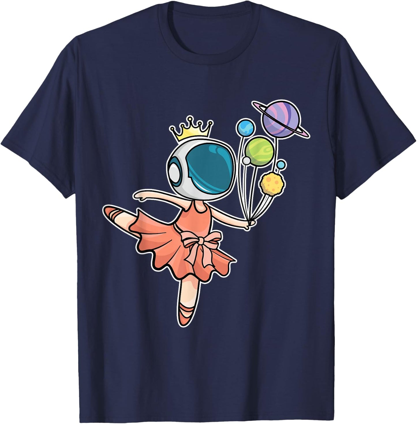 Cute Ballerina Girl Space Astronaut T-Shirt - T-Shirt | Navy