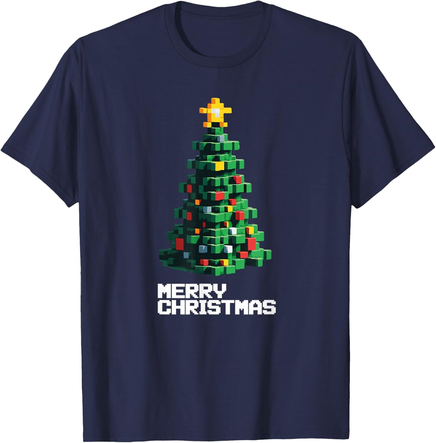 Santa's Christmas Tree Gamer Ugly Xmas Sweater 8-BIt Gaming T-Shirt - T-Shirt | Navy