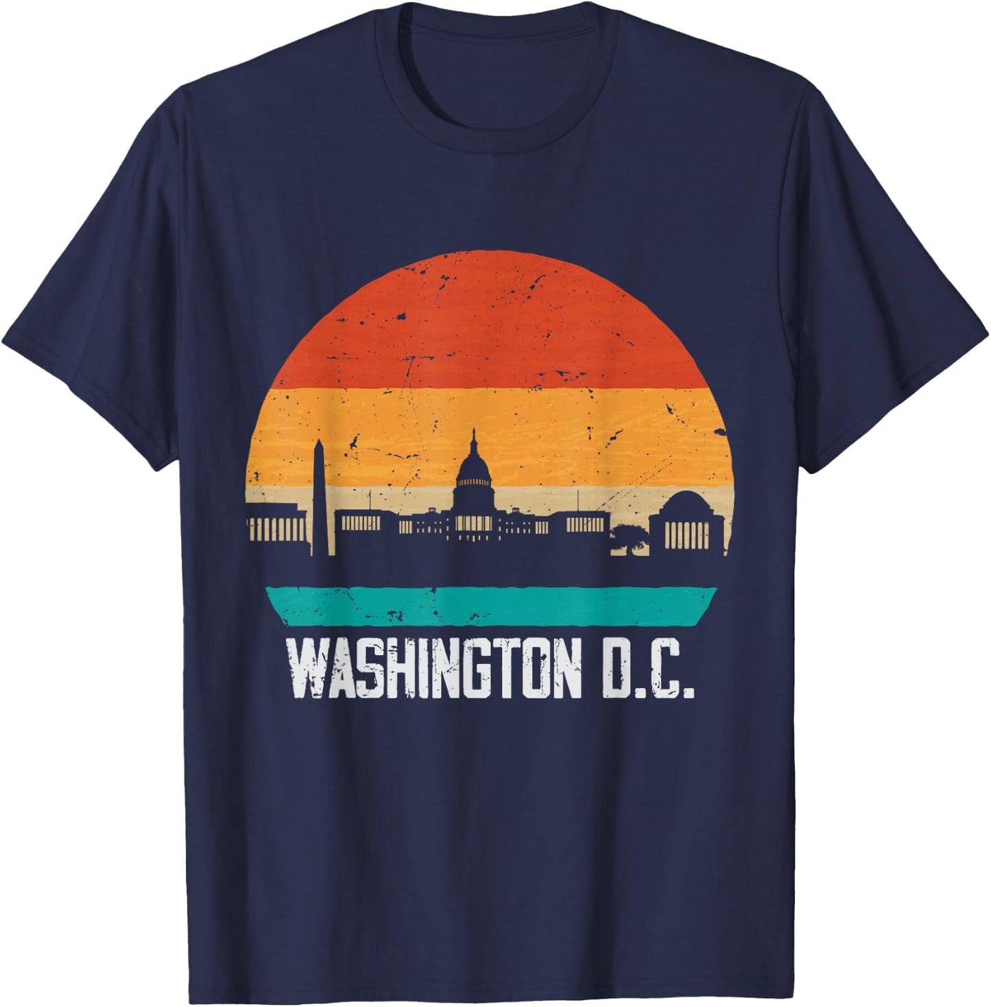 Washington D.C. USA Retro Vintage Sunset Skyline T-Shirt - T-Shirt | Navy