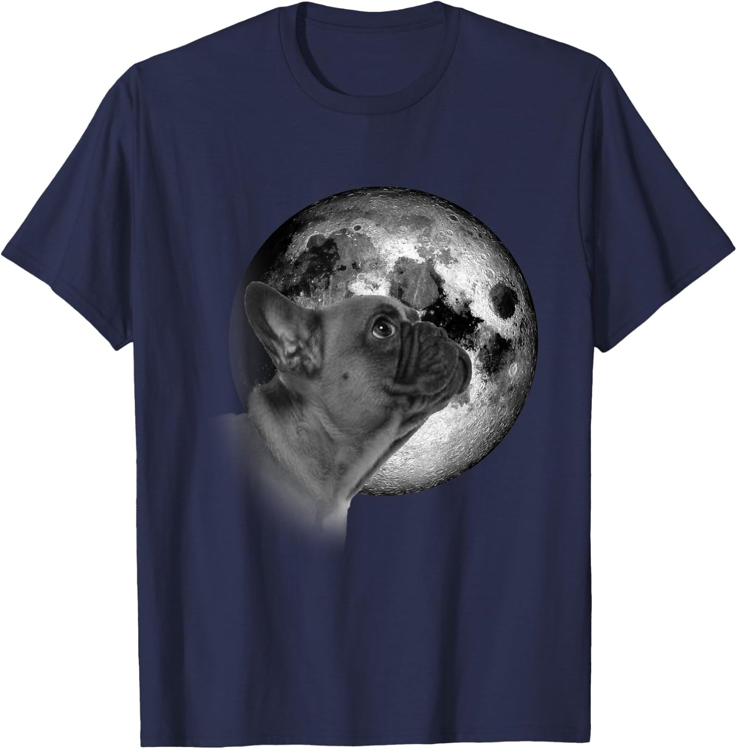 Funny cute French Bulldog with Moon Frenchie Dog Lovers T-Shirt - T-Shirt | Navy