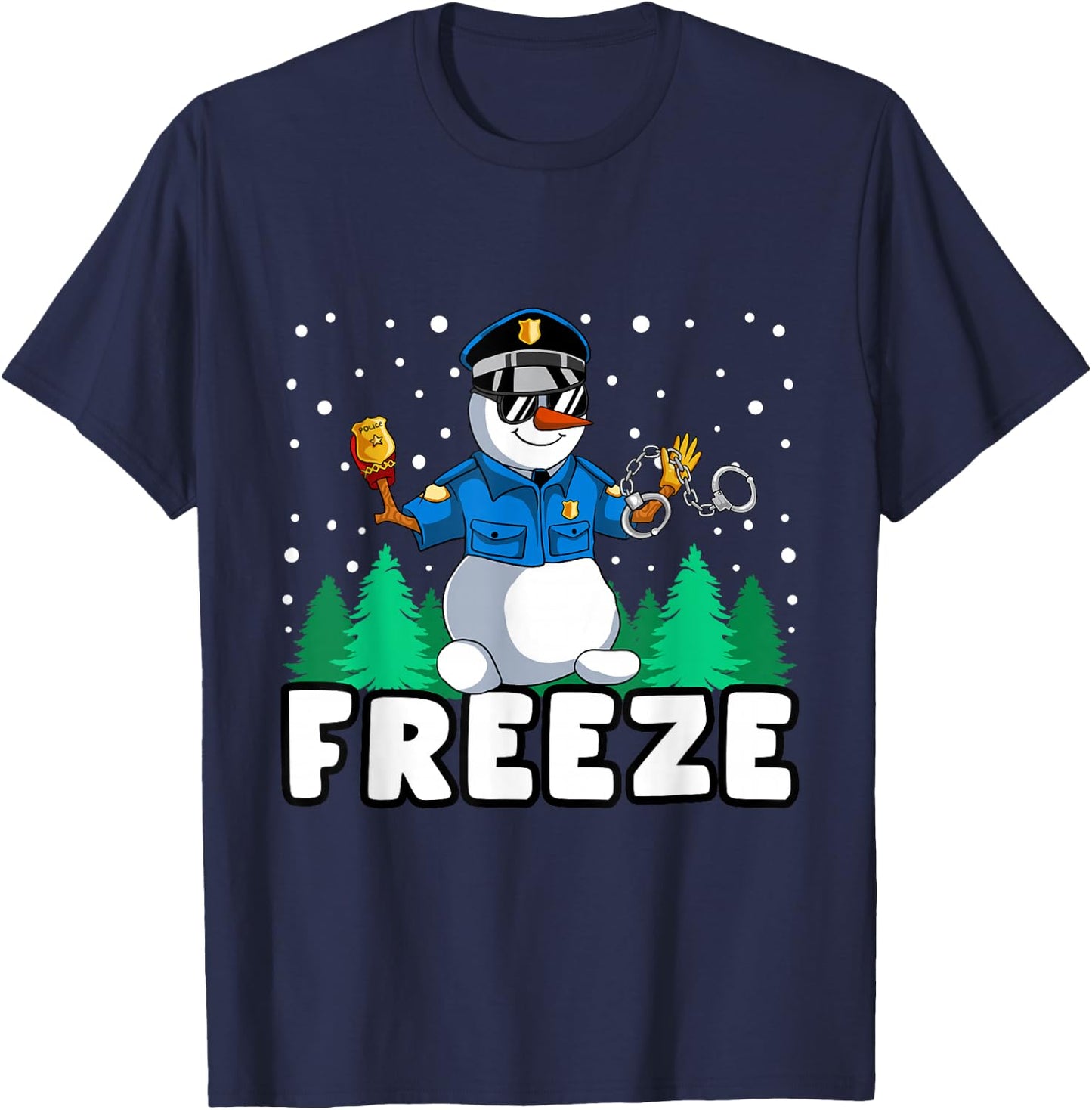 Freeze Snowman Police Christmas Pajama Funnt Cop Policeman T-Shirt - T-Shirt | Navy