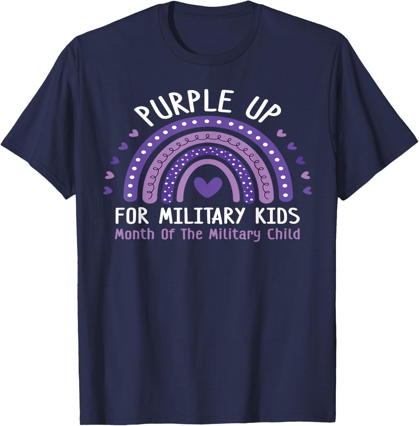 Military Children Month Rainbow Purple Up For Military Kids T-Shirt - T-Shirt | Navy