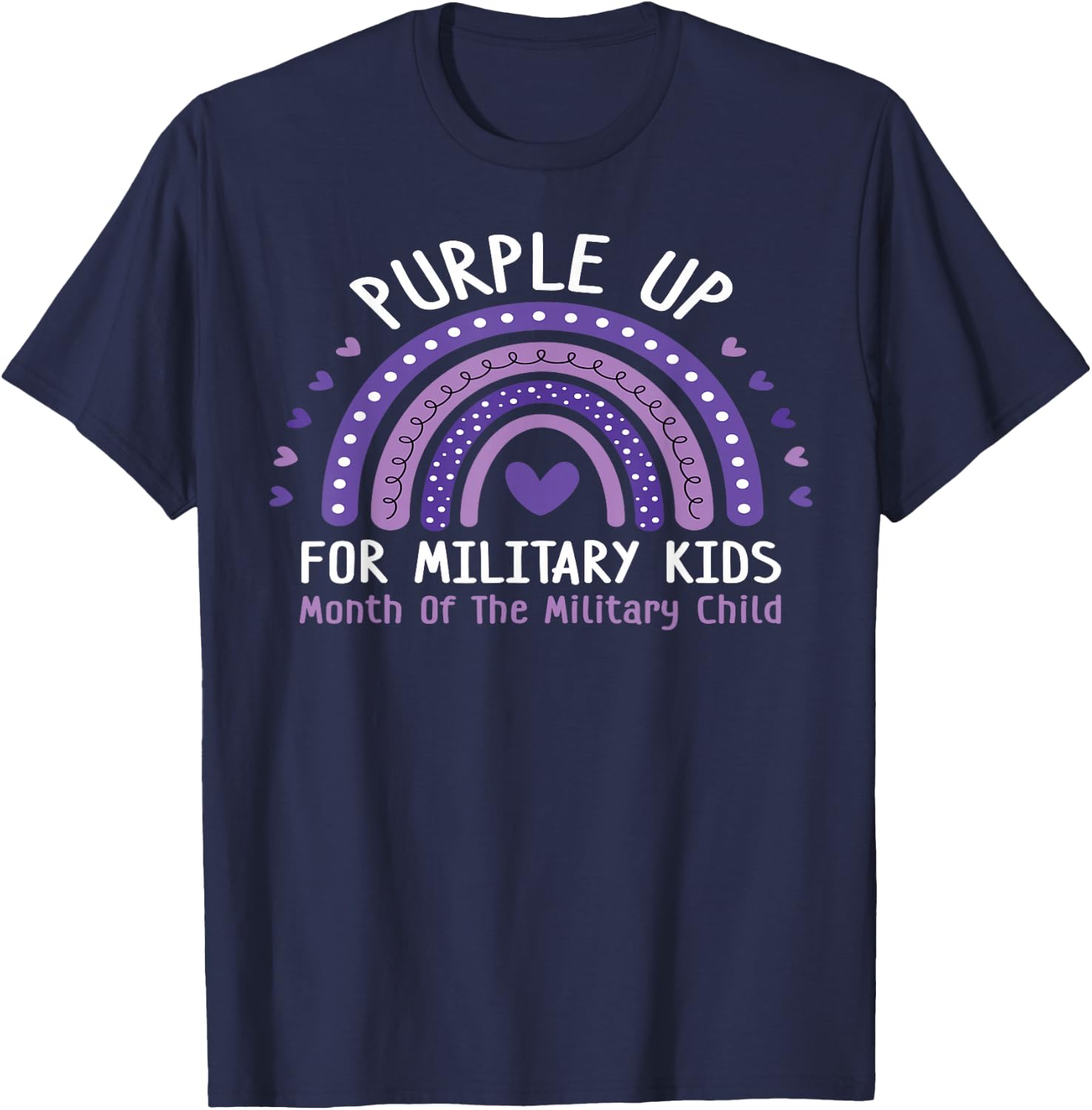 Military Children Month Rainbow Purple Up For Military Kids T-Shirt - T-Shirt | Navy