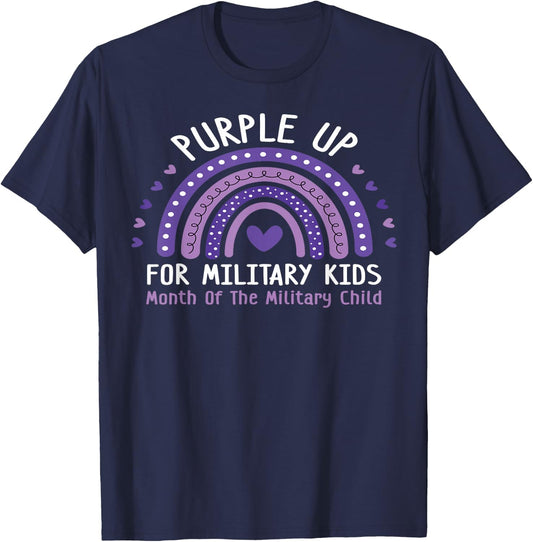 Military Children Month Rainbow Purple Up For Military Kids T-Shirt - T-Shirt | Navy