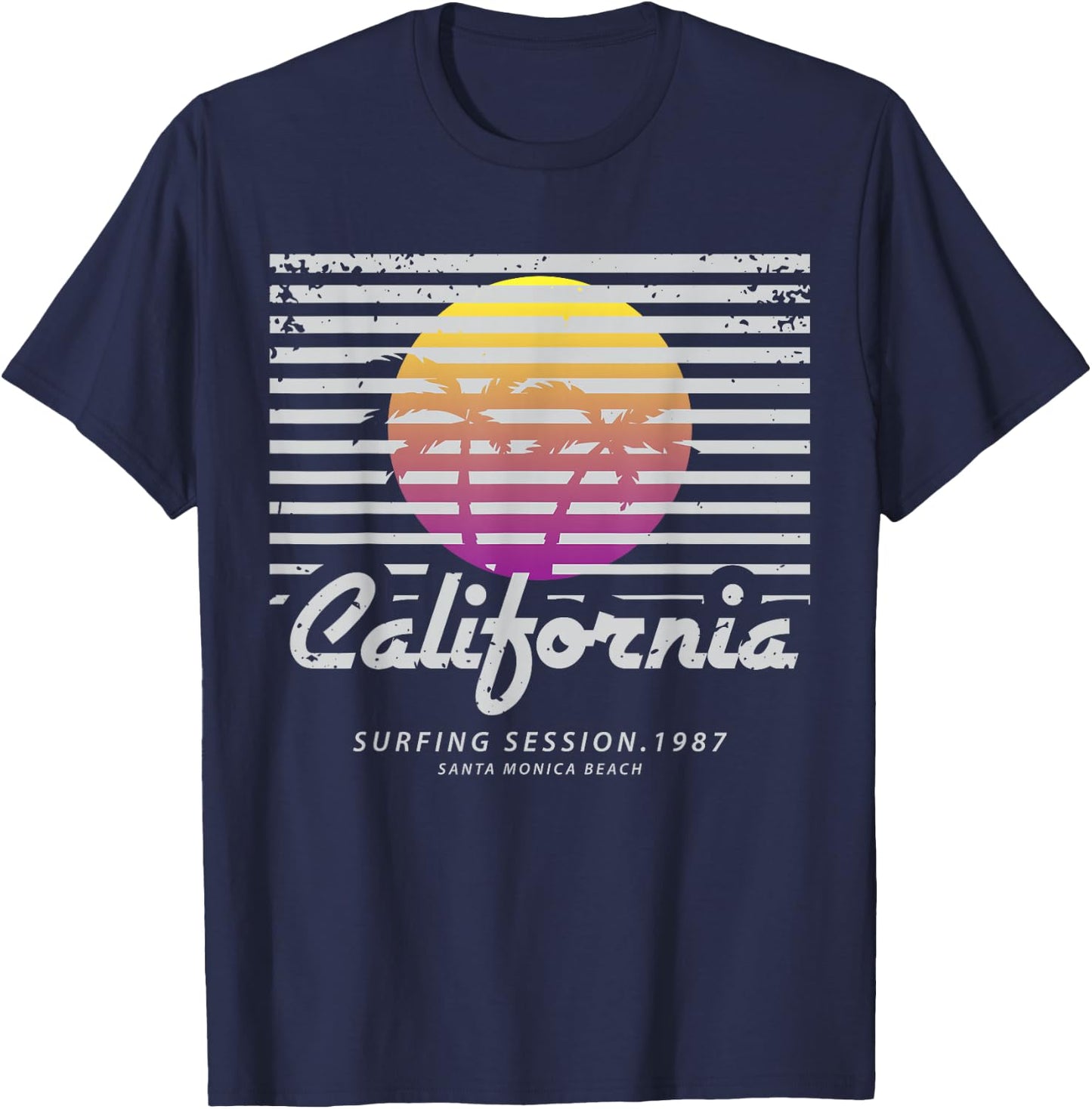 California Surfing Session 1987 Santa Monica Beach T-Shirt - T-Shirt | Navy