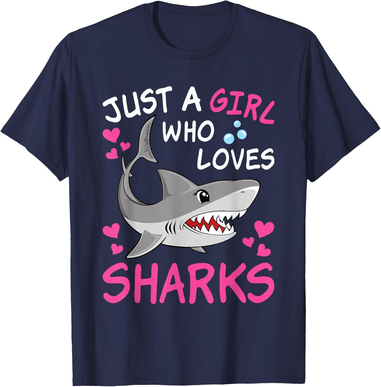 Just A Girl Who Loves Sharks Funny Ocean Animal Shark Kid T-Shirt - T-Shirt | Navy