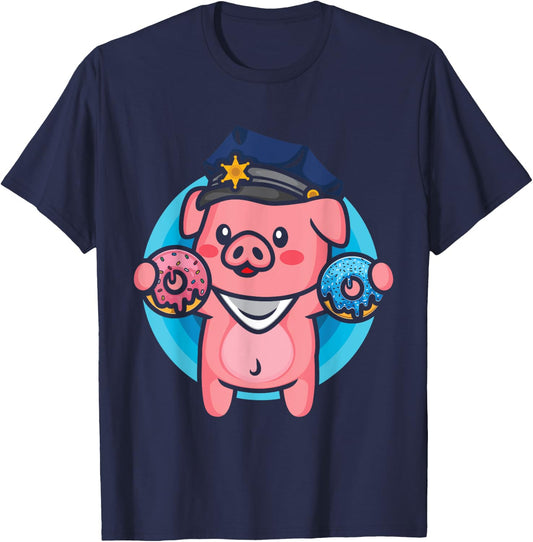 Pig Police Farmer Officer Funny Pig Cop Donut Doughnut Lover T-Shirt - T-Shirt | Navy
