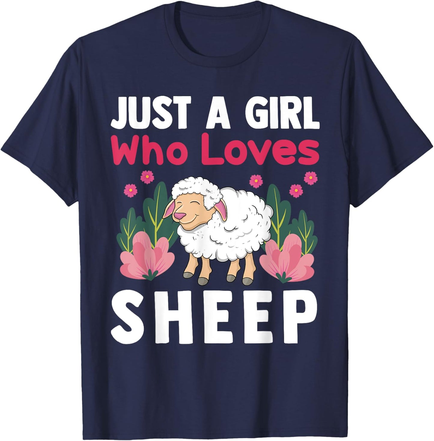 Cute Sheep Art For Sheep Lover Women Girls Kids Farm Animal T-Shirt - T-Shirt | Navy
