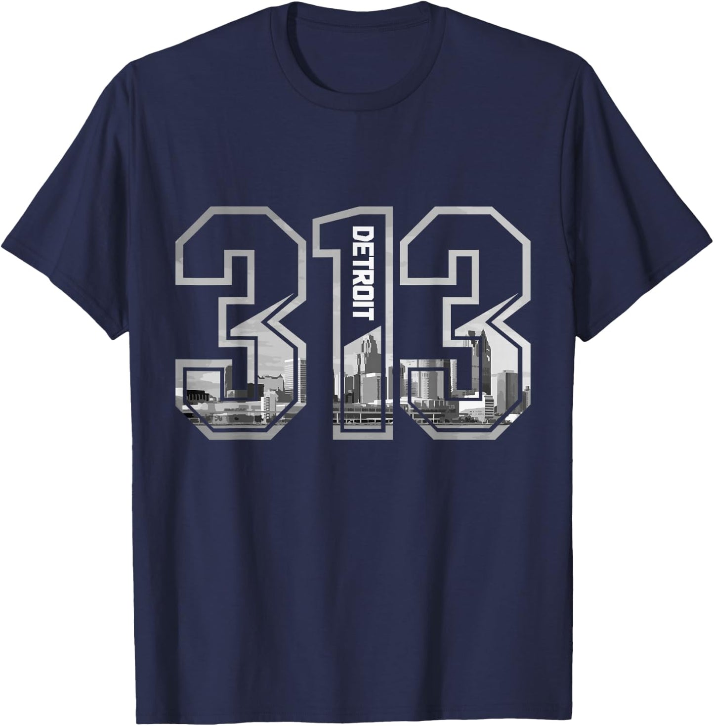 Detroit Michigan 313 Area Code Pride Skyline Vintage T-Shirt - T-Shirt | Navy