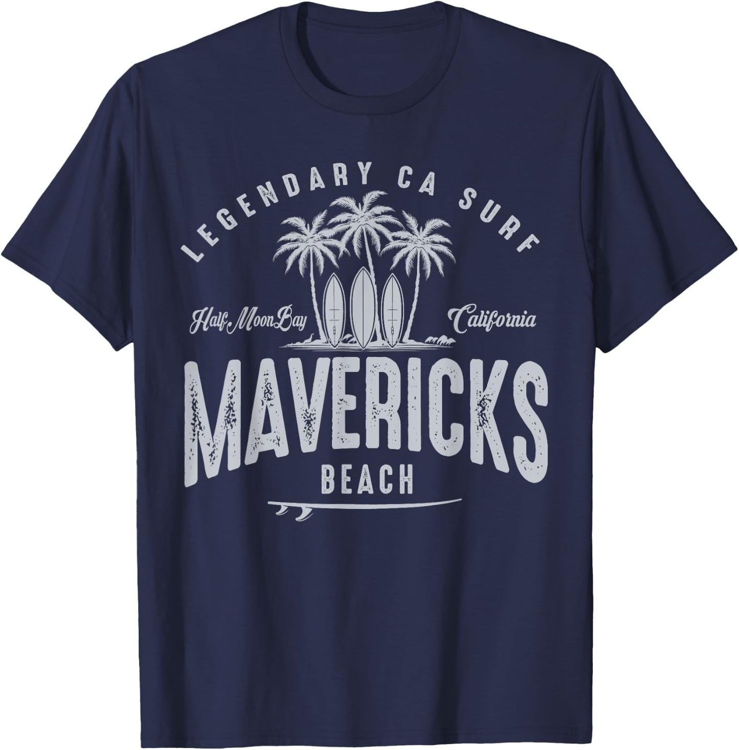 THREE VINTAGE SURFBOARDS AND PALMS - Mavericks Beach Men Women Kids T-Shirt - T-Shirt | Navy