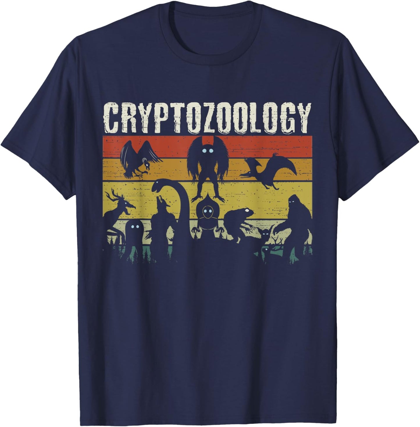 Cute Cryptid Monsters Bigfoot Mothman Dogman Cryptozoology T-Shirt - T-Shirt | Navy