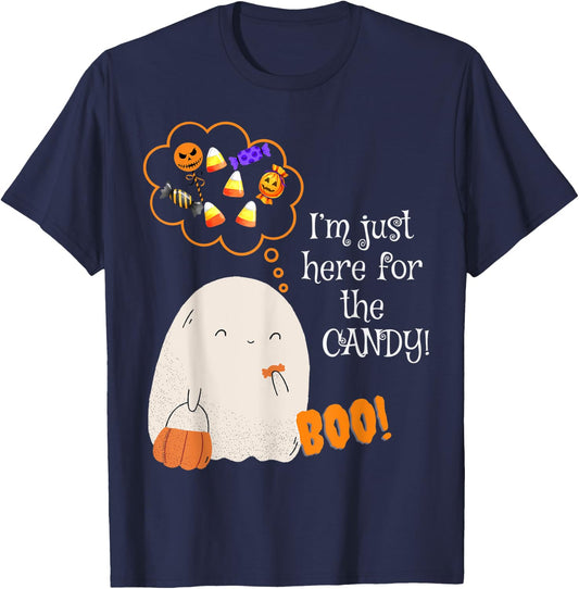 Cute Ghost Boo I'm Just Here For the Candy BOO T-Shirt - T-Shirt | Navy