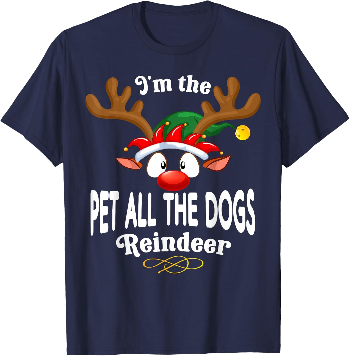 Christmas PJS Pet all the dogs XMas Reindeer Matching T-Shirt - T-Shirt | Navy