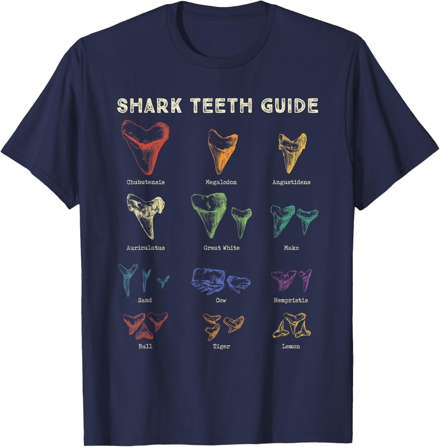 Retro Shark Teeth Guide Fossil Tooth Collector T-Shirt - T-Shirt | Navy