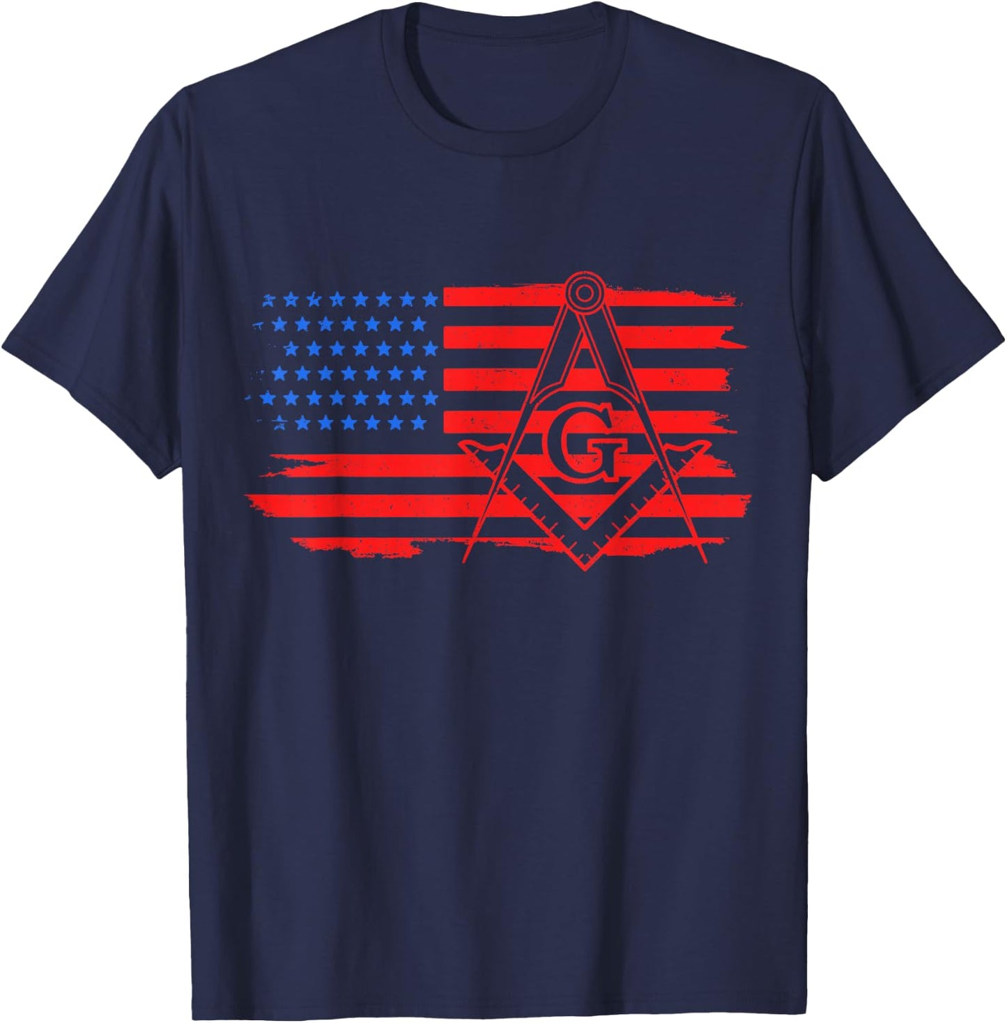 Mason Masonic US Flag Square T-Shirt - T-Shirt | Navy