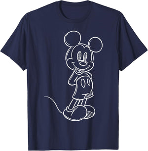 Disney Mickey & Friends Mickey White Sketch T-Shirt - T-Shirt | Navy