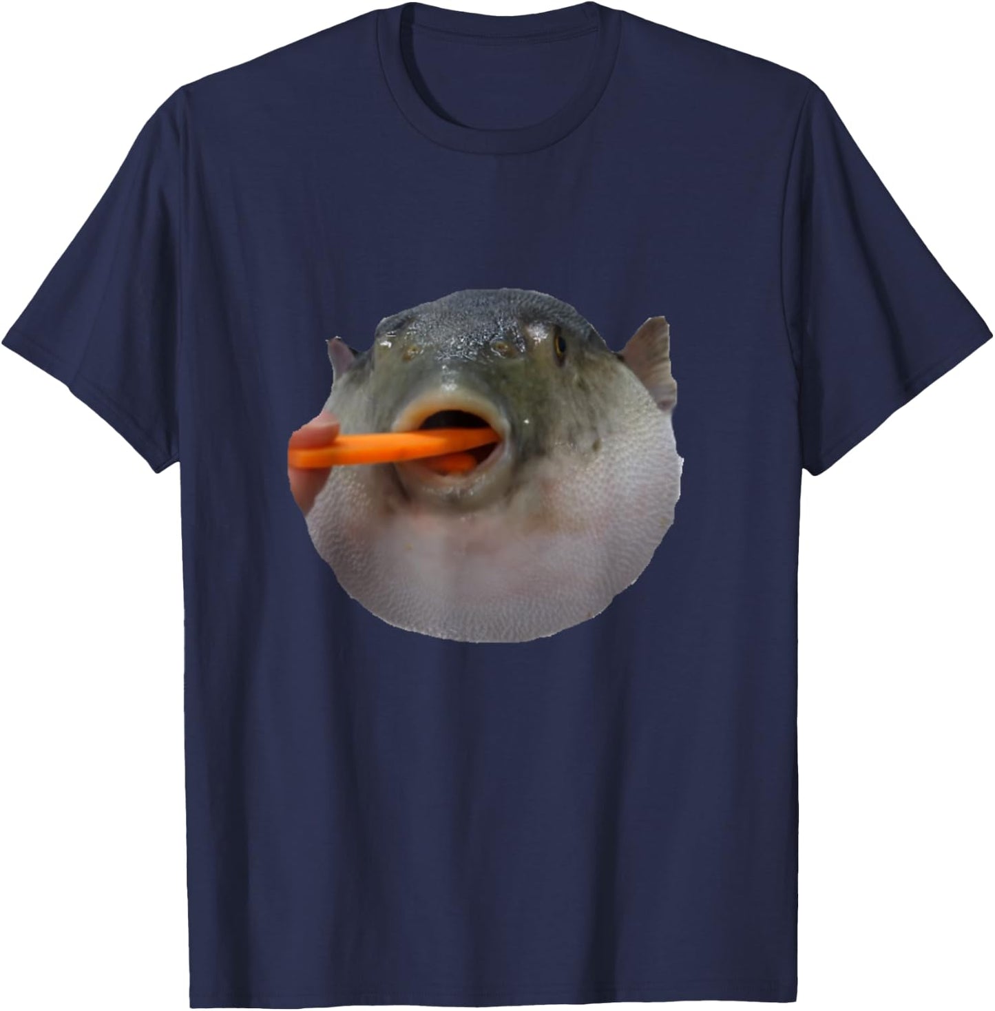 Pufferfish Eating a Carrot Meme T-Shirt - T-Shirt | Navy