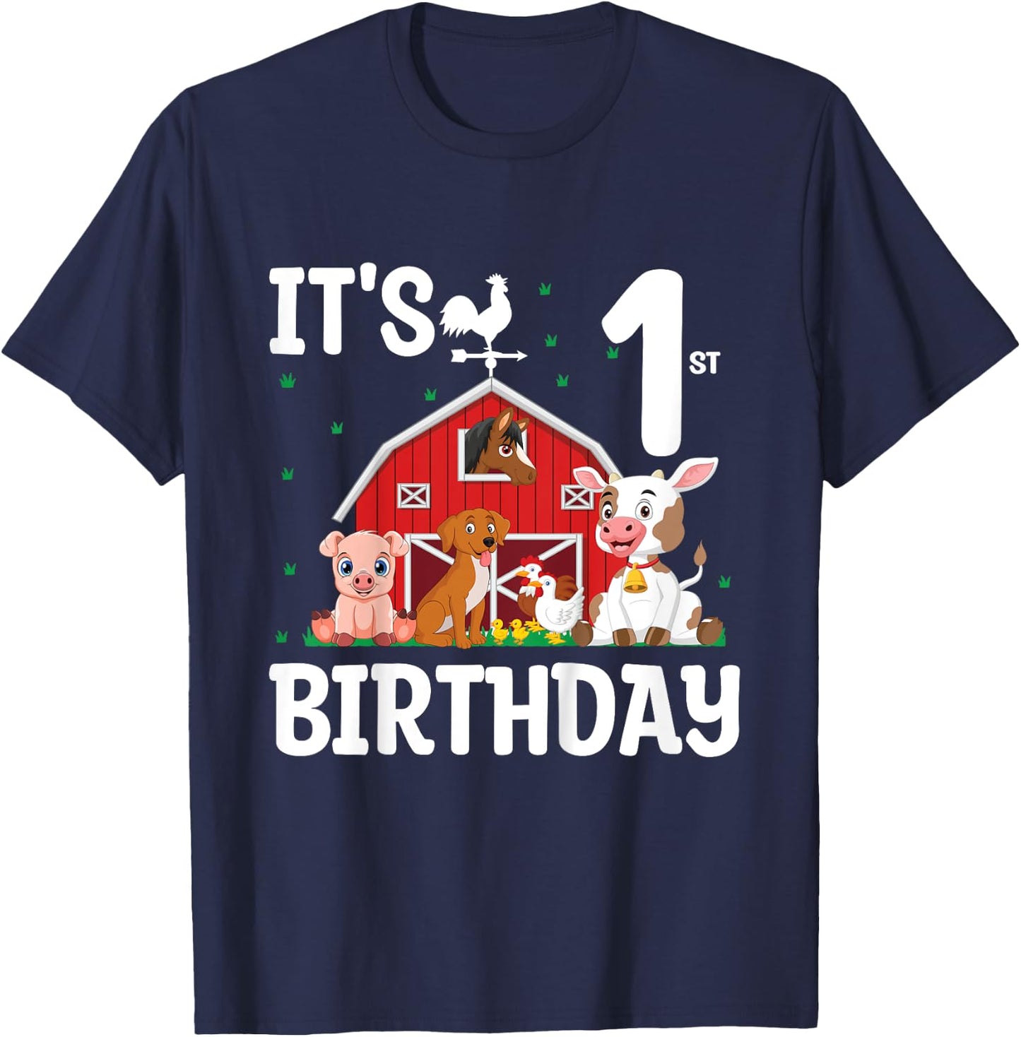 It's My 1st Birthday Farm Animal 1 Year Old Birthday Party T-Shirt - T-Shirt | Navy
