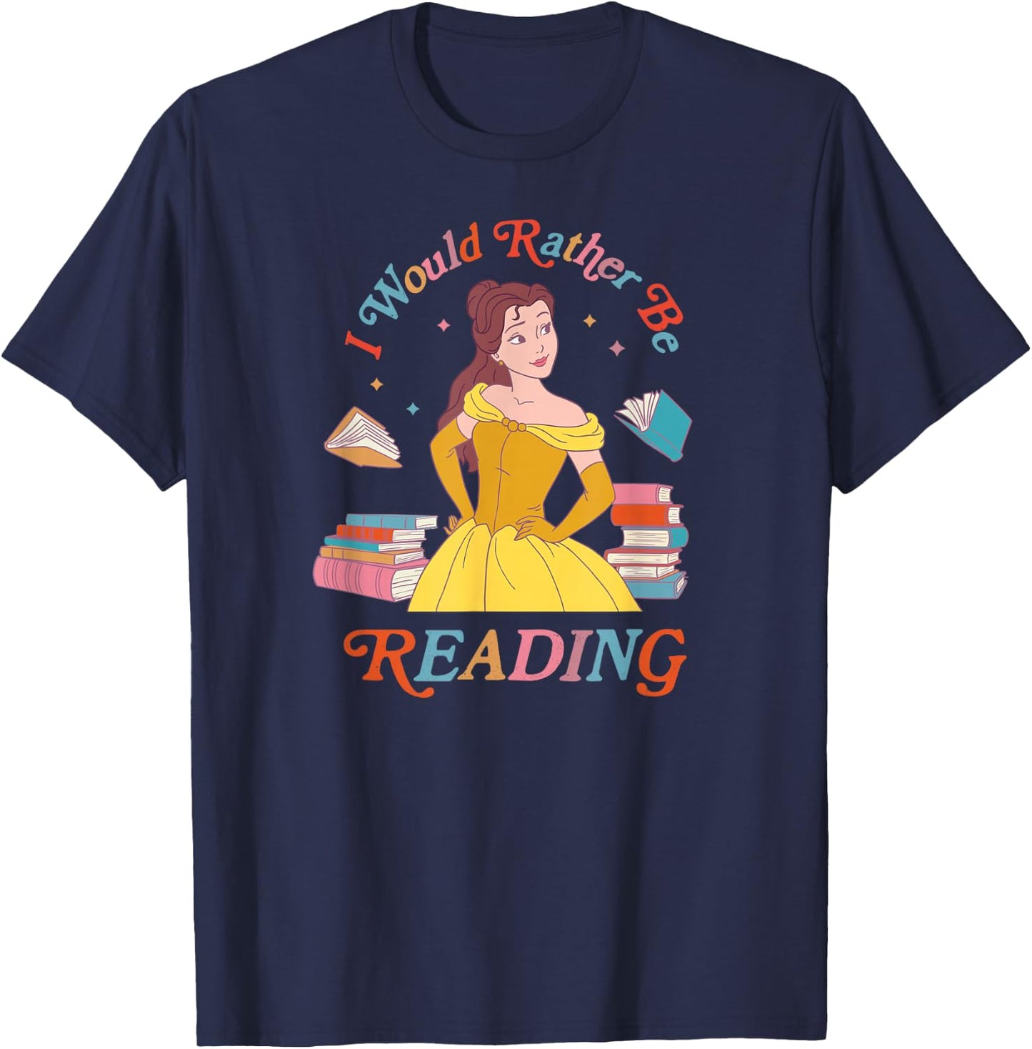 Disney Princess Beauty Beast Belle I Would Rather Be Reading T-Shirt - T-Shirt | Navy