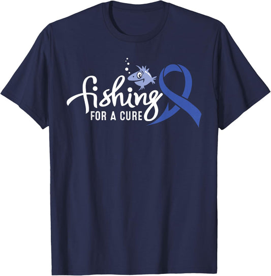 Fishing For Colon Cancer Awareness Supporter Ribbon T-Shirt - T-Shirt | Navy