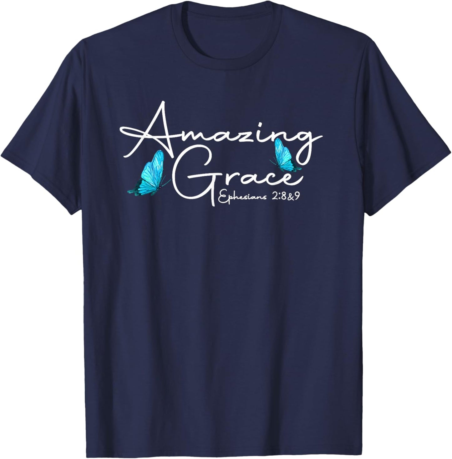 Eph. 2:8-9 Amazing Grace Butterfly Graphic T-Shirt - T-Shirt | Navy