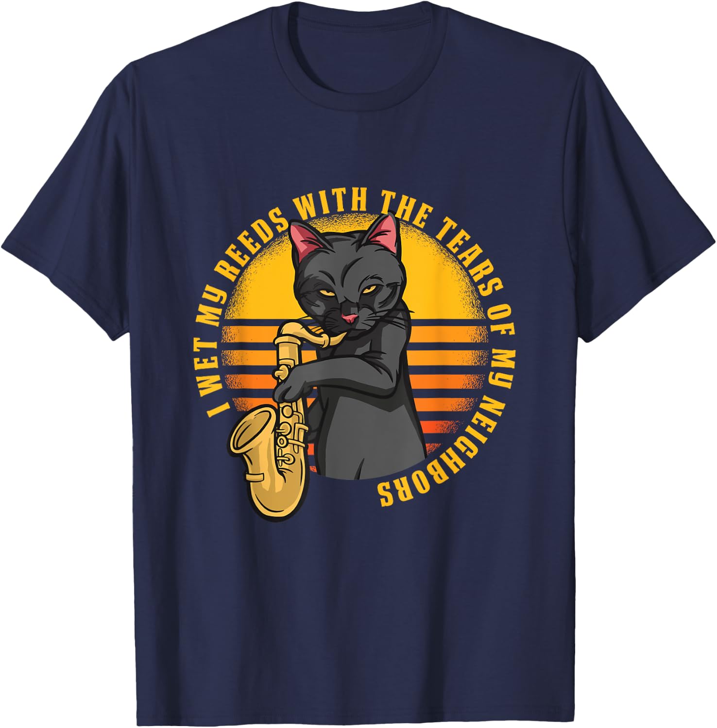 Funny Cat Plays Saxophone Women Girls Kids T-Shirt - T-Shirt | Navy
