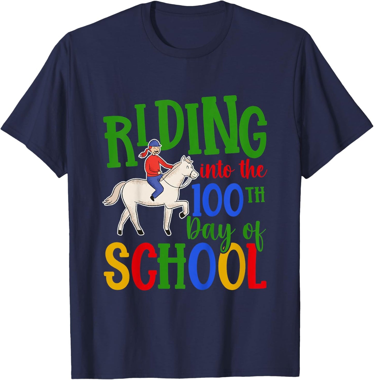 Girls 100 Days Of School Horse 100th Day Of School T-Shirt - T-Shirt | Navy