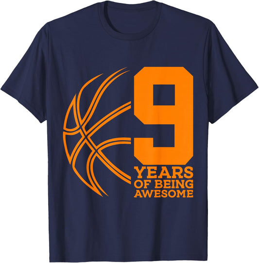 9 Years of Being Awesome Basketball 9th Birthday T-Shirt - T-Shirt | Navy