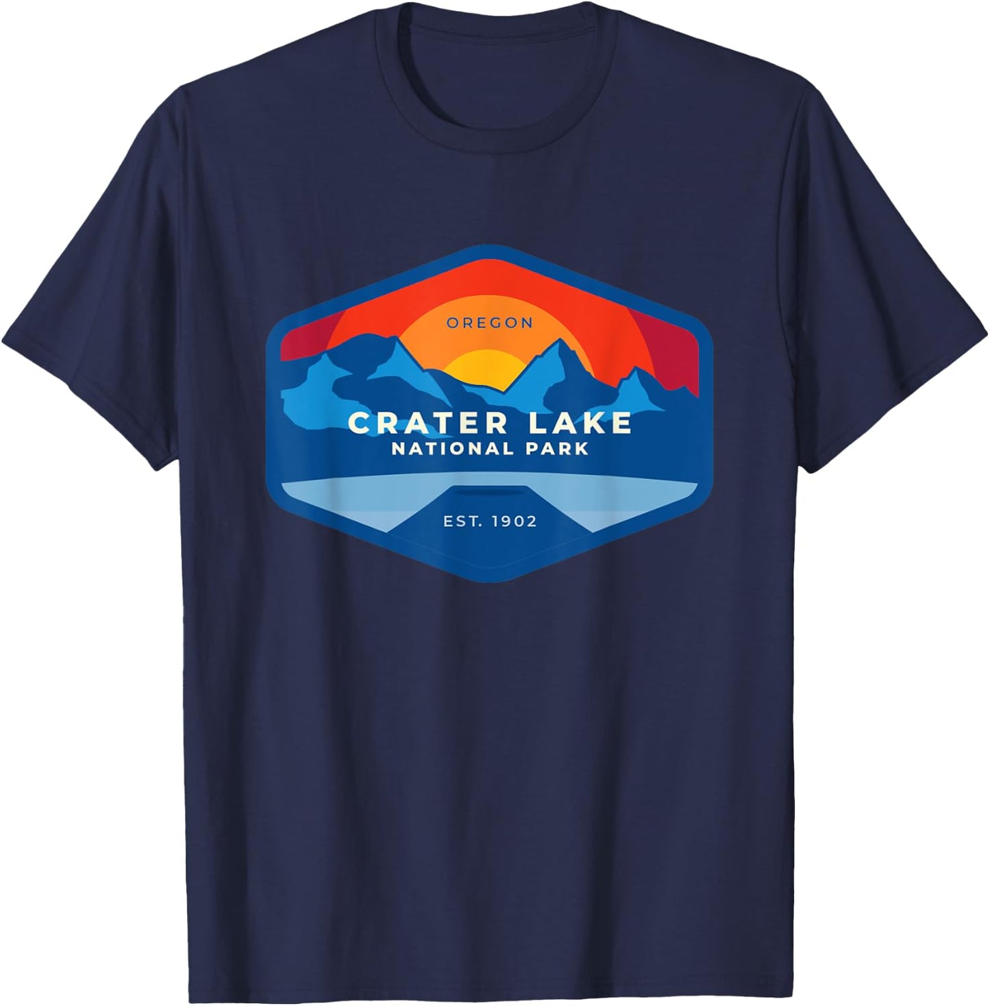 Vintage Sunset At Crater Lake National Park Oregon T-Shirt - T-Shirt | Navy