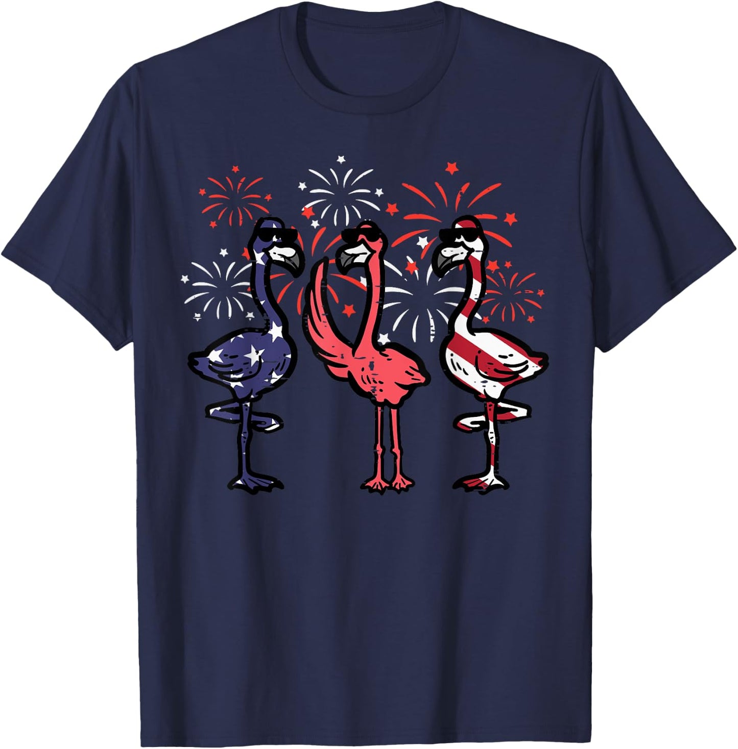 4th July American Flamingos US Flag Patriotic Men Women Kids T-Shirt - T-Shirt | Navy