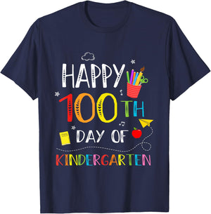 100 Days Of Kindergarten Happy 100th Day Of School Teachers T-Shirt - T-Shirt | Navy