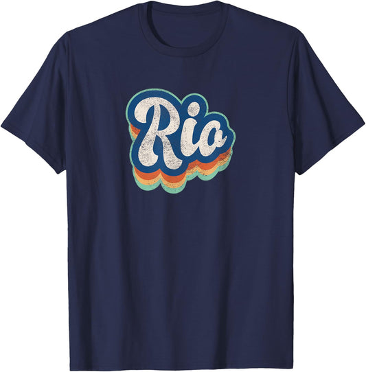 Rio First Name Boy Vintage Style 70s 80s Personalized T-Shirt - T-Shirt | Navy