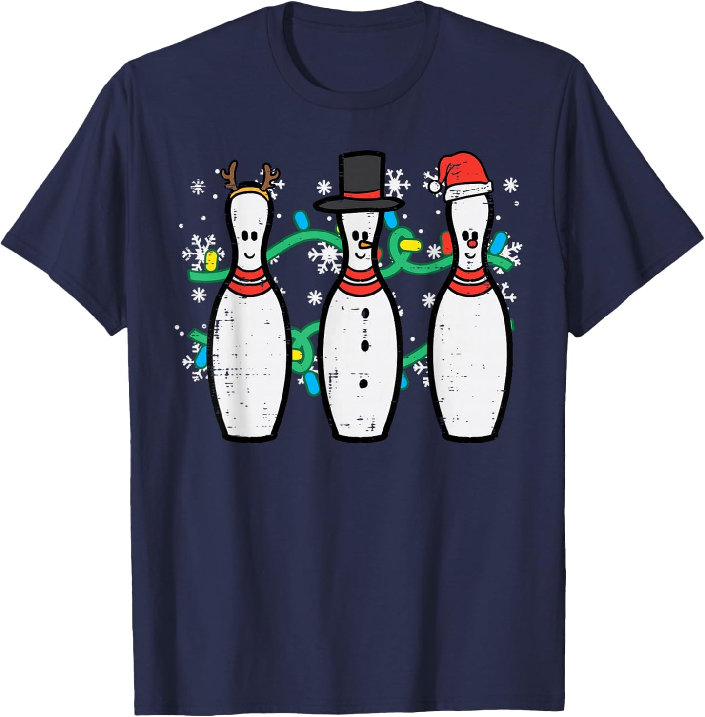 Christmas Bowling Funny Xmas Sports Bowler Men Women Kids T-Shirt - T-Shirt | Navy